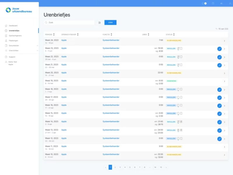 Urenbriefje invullen via onlineUUR