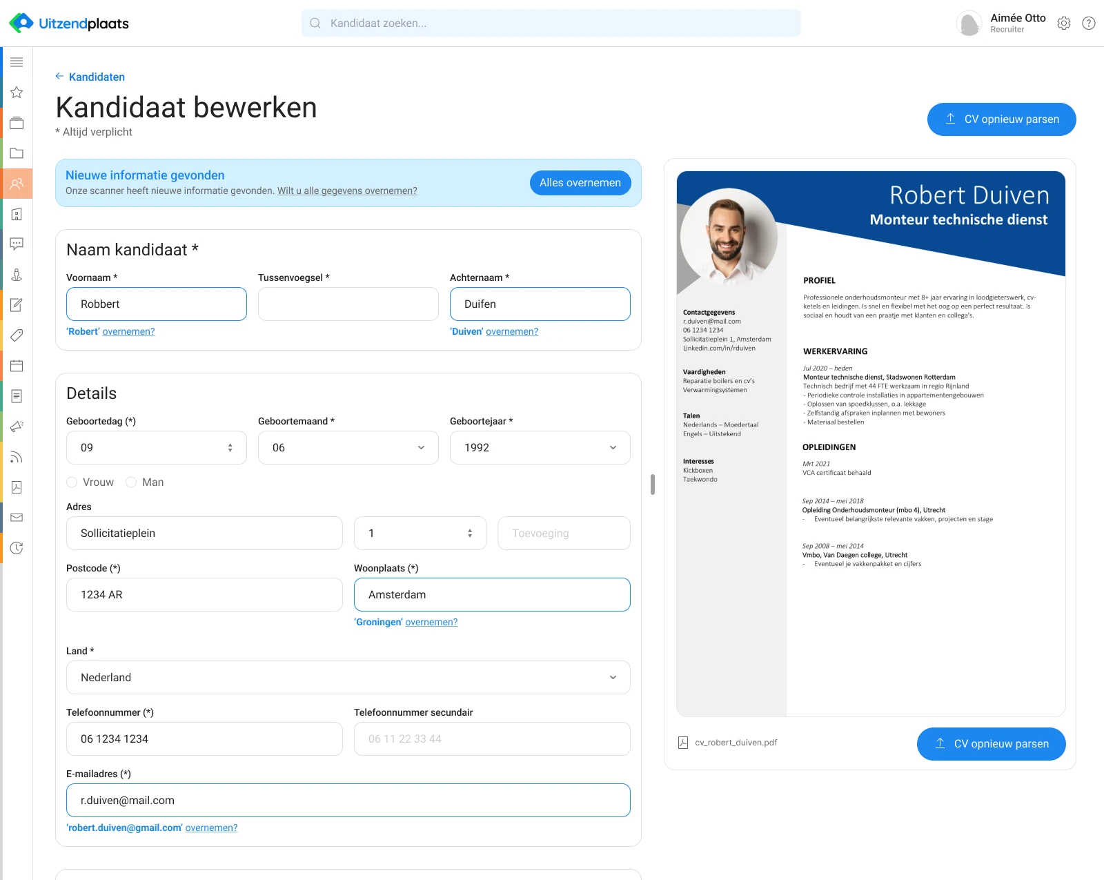 Nieuwe functionaliteit CV parsing